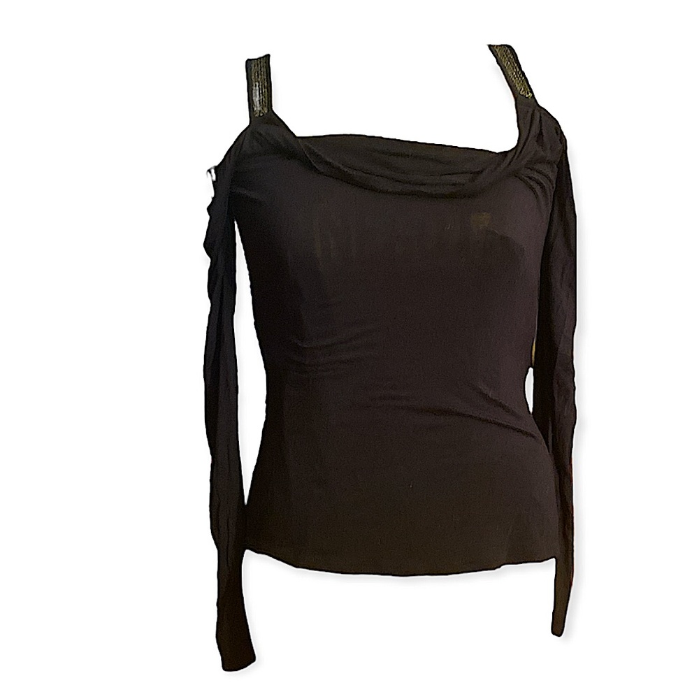 Rock & Republic | Women’s Shirt | Long Sleeved Cold Shoulder Black & Gold XS